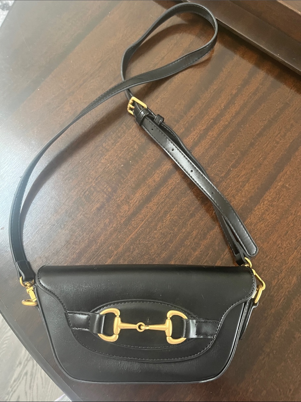 Source Unknown Black Crossbody Bag with Gold Hardware